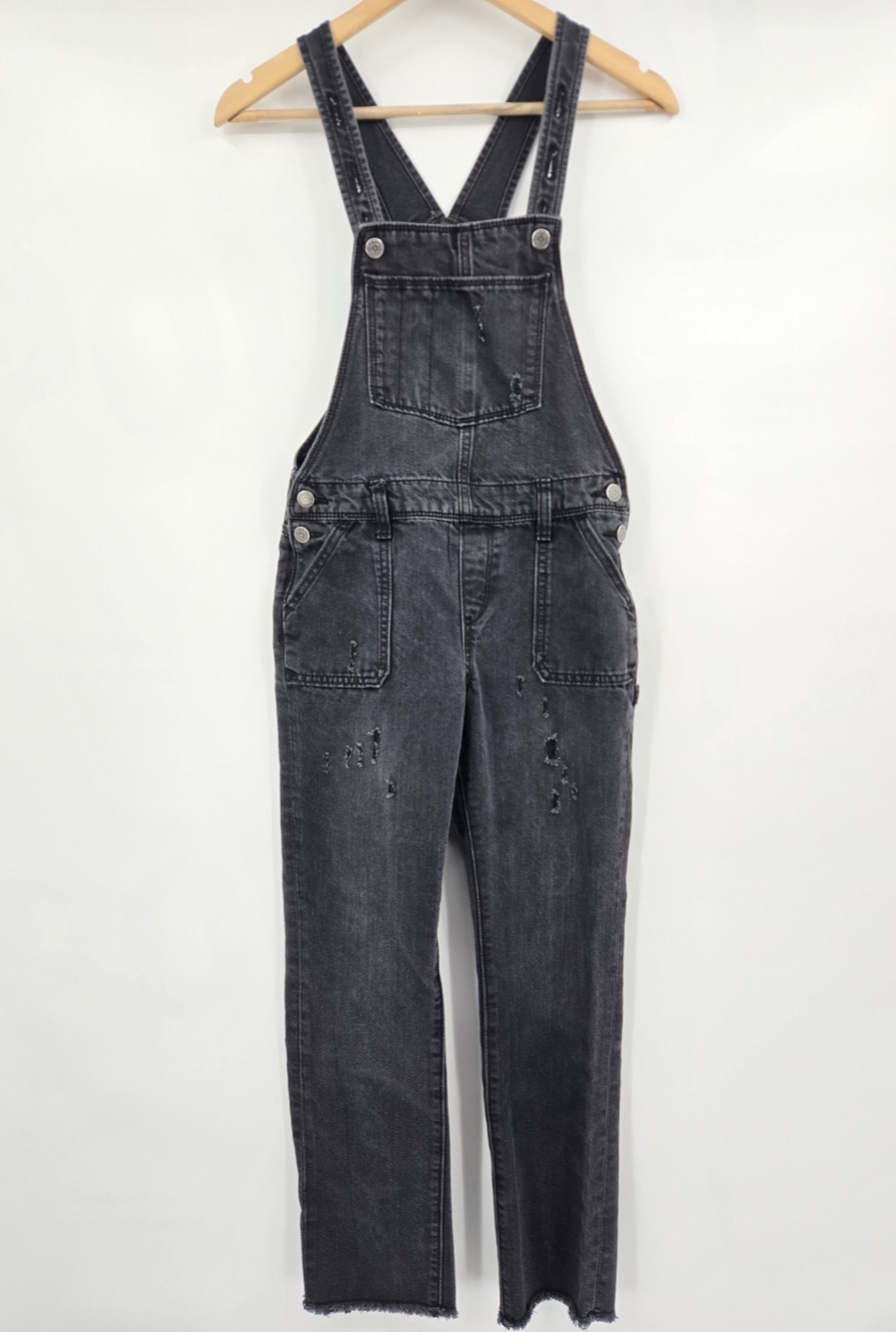 Old Navy Overalls Bibs Black Distressed Edgy Casual 90s Retro Youth Girls XL 14